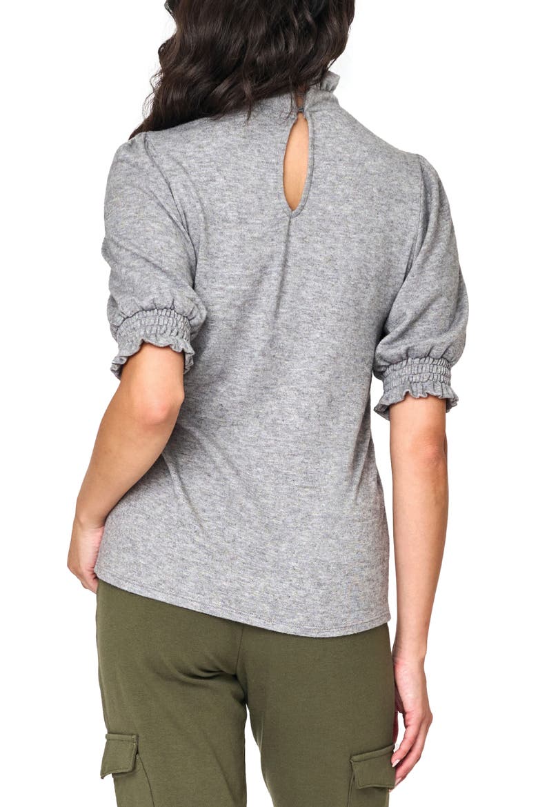 Ruffle Mock Neck Puff Sleeve Sweater, Alternate, color, HEATHER GREY