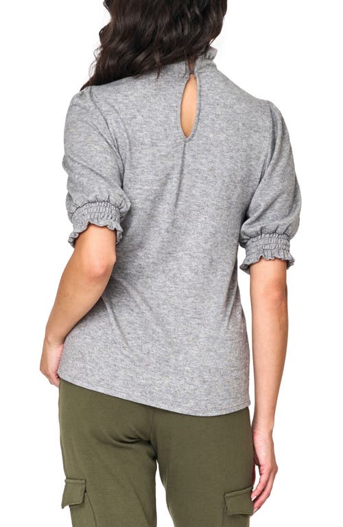 Gibsonlook Ruffle Mock Neck Puff Sleeve Sweater In Heather Grey