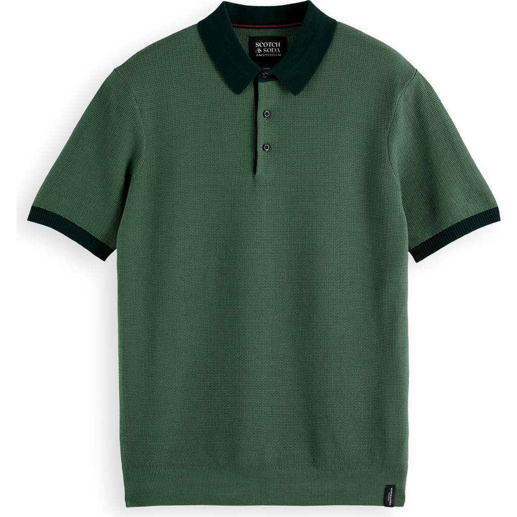 Scotch & Soda Men's Structured Cotton Knit Polo Shirt In Sage Green