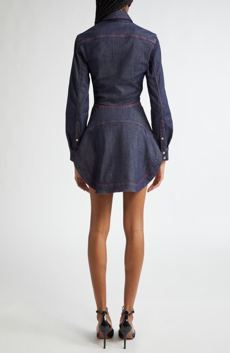 Alaïa Long Sleeve Denim Minidress, Alternate, color, Bleu Fonce