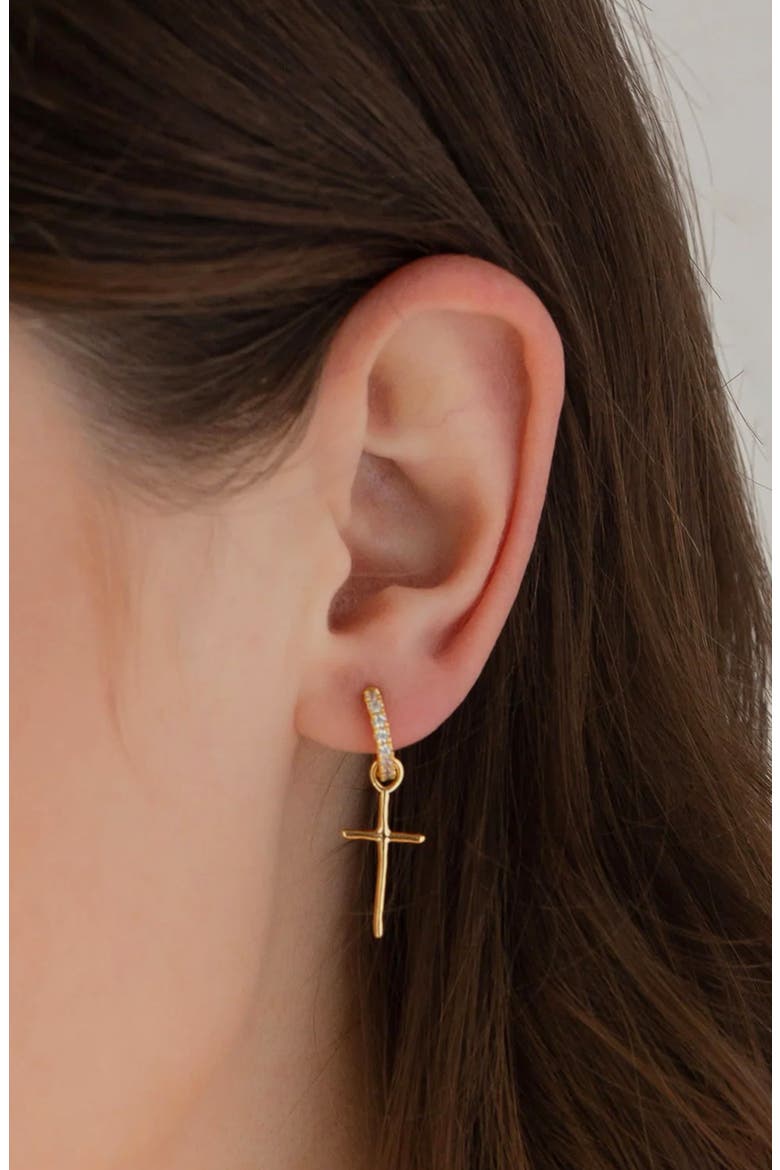 Sterling Silver 18k Gold Plated Ariel Cross Mismatched Earrings Trendy, Alternate, color, Gold