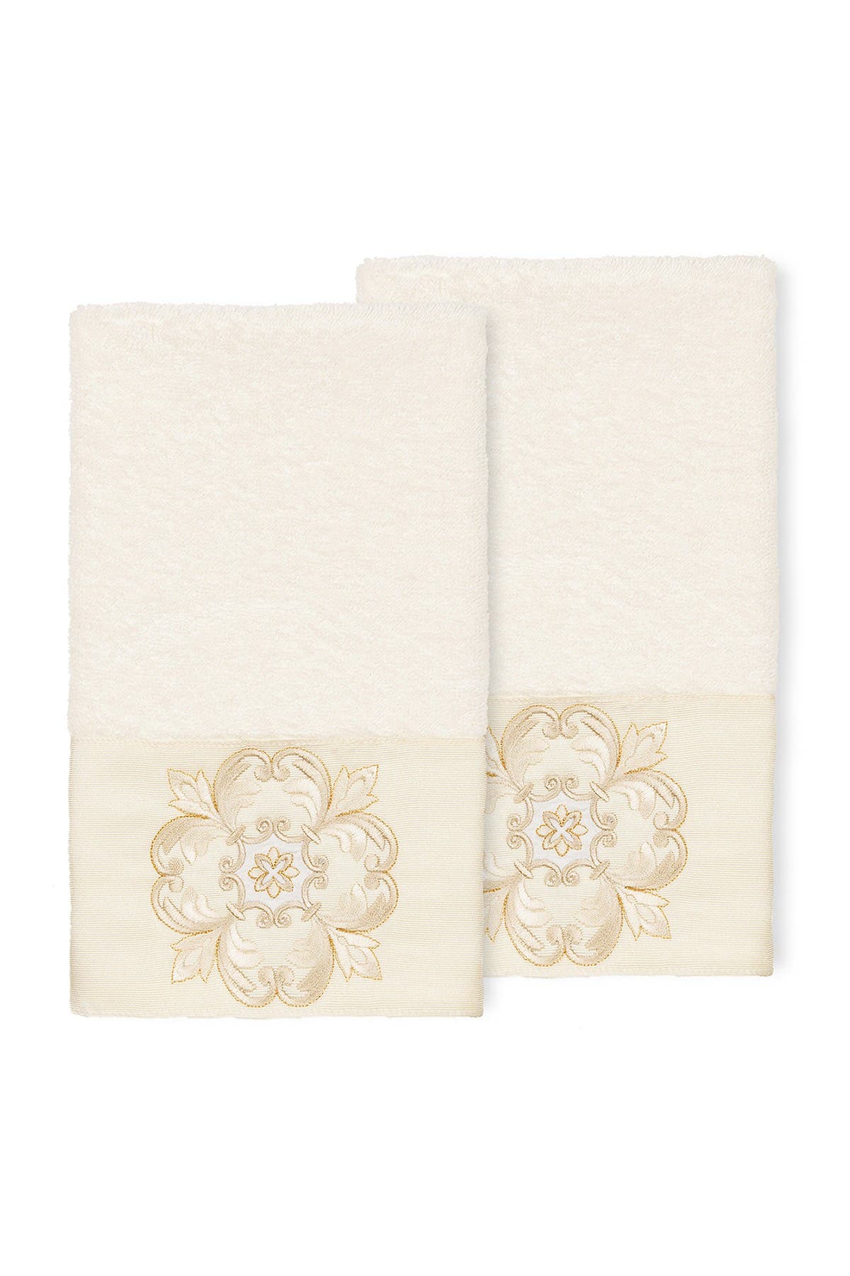 Linum Home Textiles Alyssa Embellished Hand Towel - Set of 2 - Cream