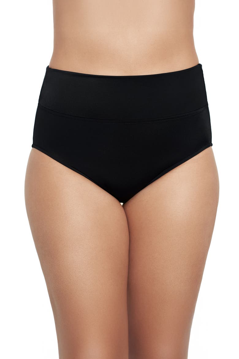 Wide Waistband Yoke-Top Control Swim Brief, Main, color, Black