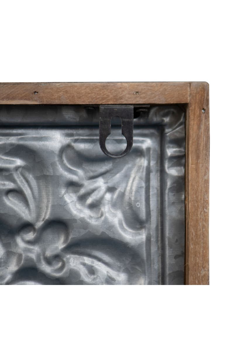 Whitewashed Tin Tile with Wood Frame Wall Decor, Alternate, color, Gray