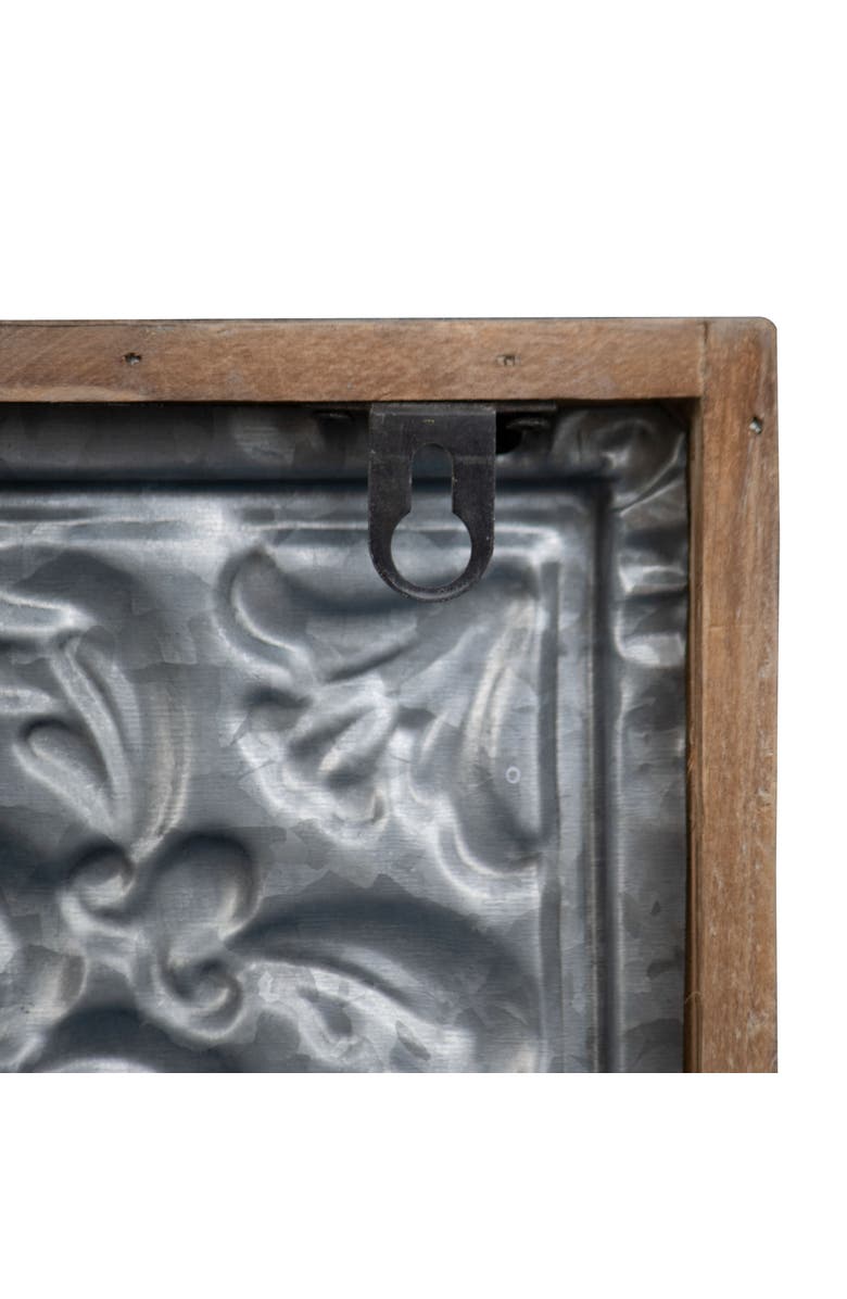 Foreside Home and Garden Whitewashed Tin Tile with Wood Frame Wall Decor, Alternate, color, Gray