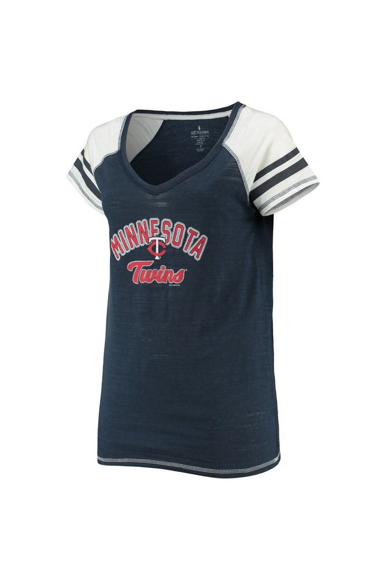 Women's Soft as a Grape Navy Minnesota Twins Curvy Colorblock Tri-Blend Raglan V-Neck T-Shirt, Alternate, color, Navy