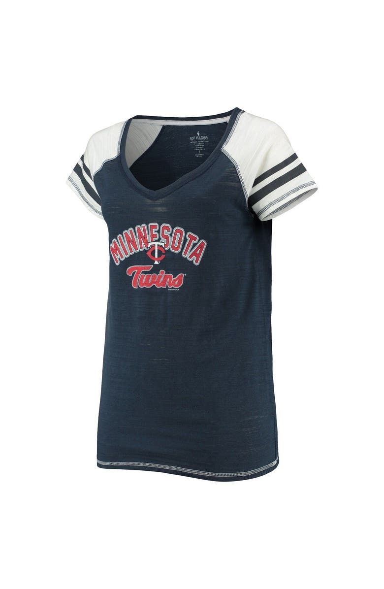 SOFT AS A GRAPE Women's Soft as a Grape Navy Minnesota Twins Curvy Colorblock Tri-Blend Raglan V-Neck T-Shirt, Alternate, color, 