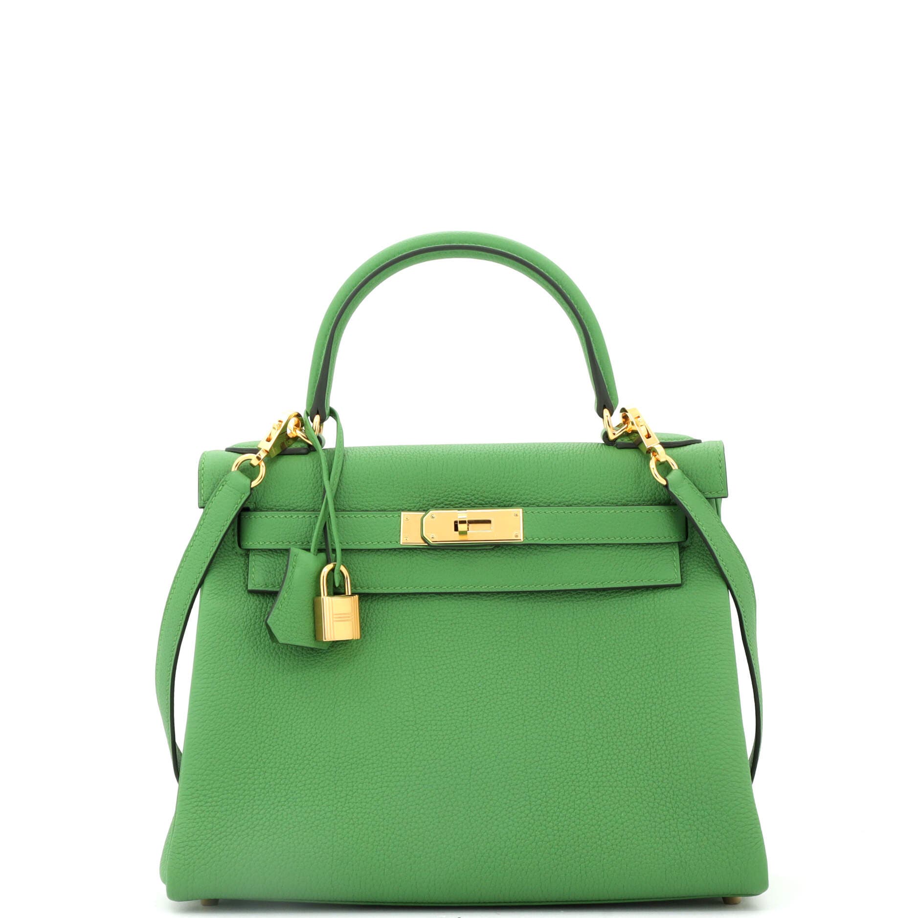 Pre-Owned Hermes Kelly Handbag Green Togo with Gold Hardware 28, Main, color, 