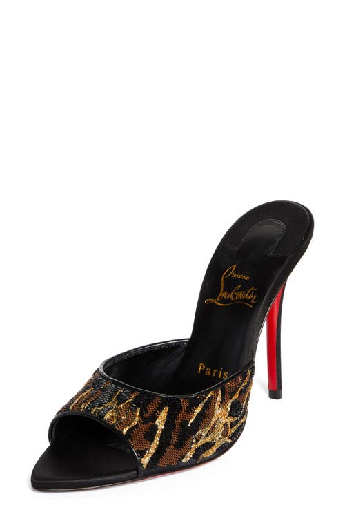 Christian Louboutin Miss Z Ocelot 100 Satin Mules In Brown Multi/black