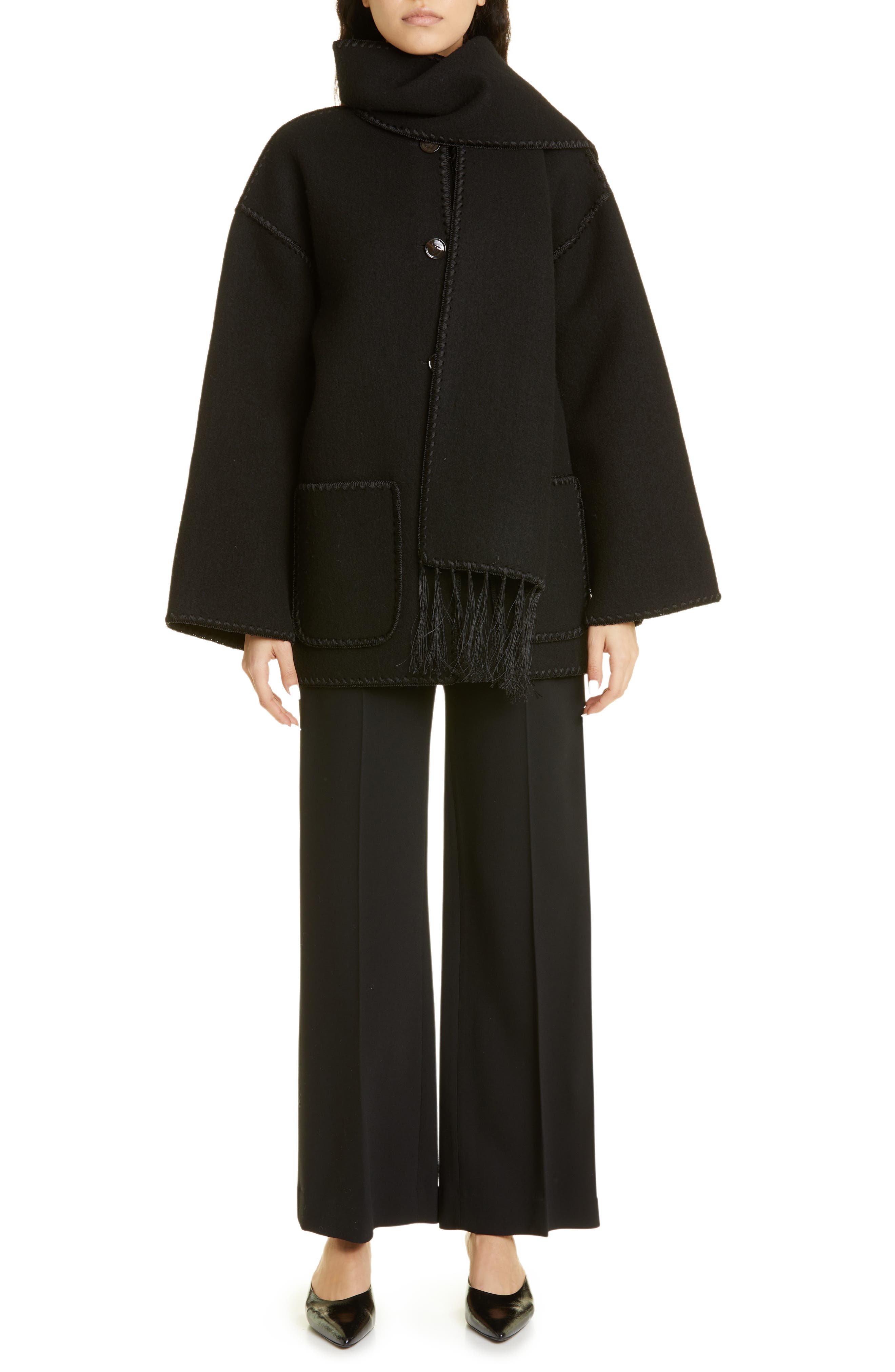 Chain Stitch Wool Blend Scarf Jacket - image 2