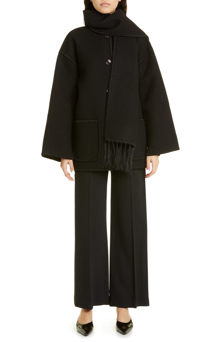 Chain Stitch Wool Blend Scarf Jacket