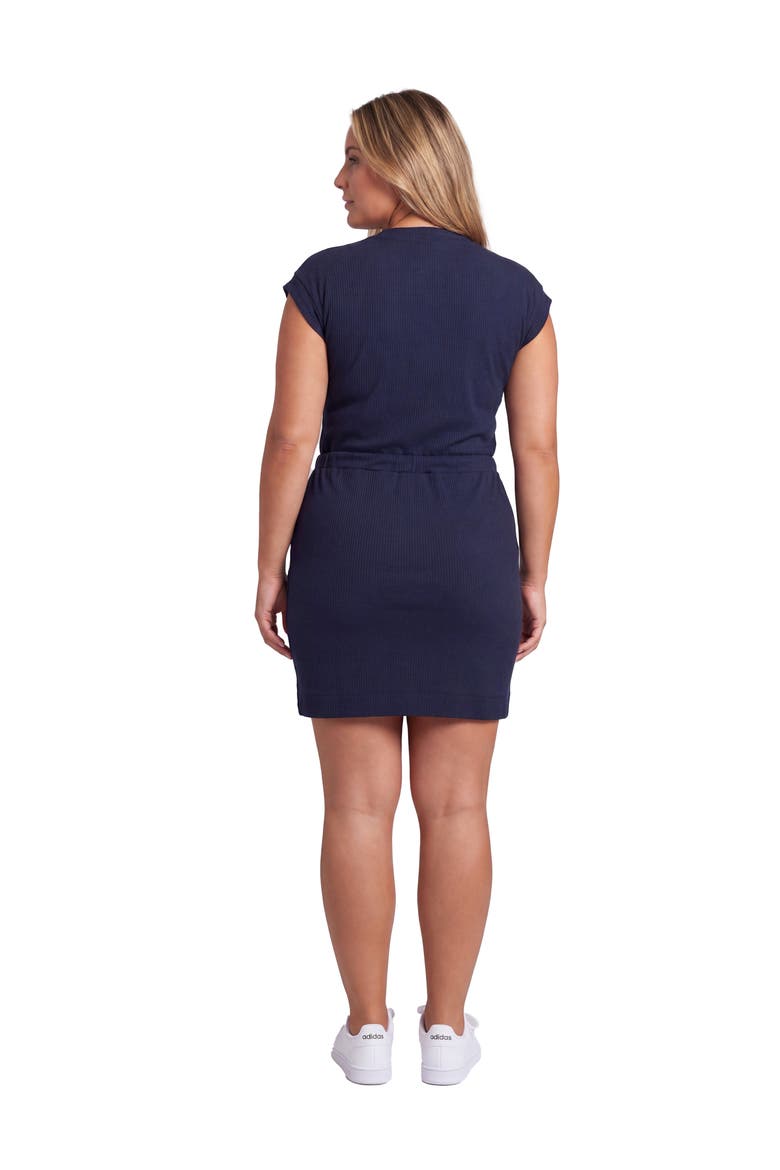 Curvy Essential Ribbed Knit V-Neck Drawstring Waist Pocket Knee-Length Dress, Alternate, color, Navy