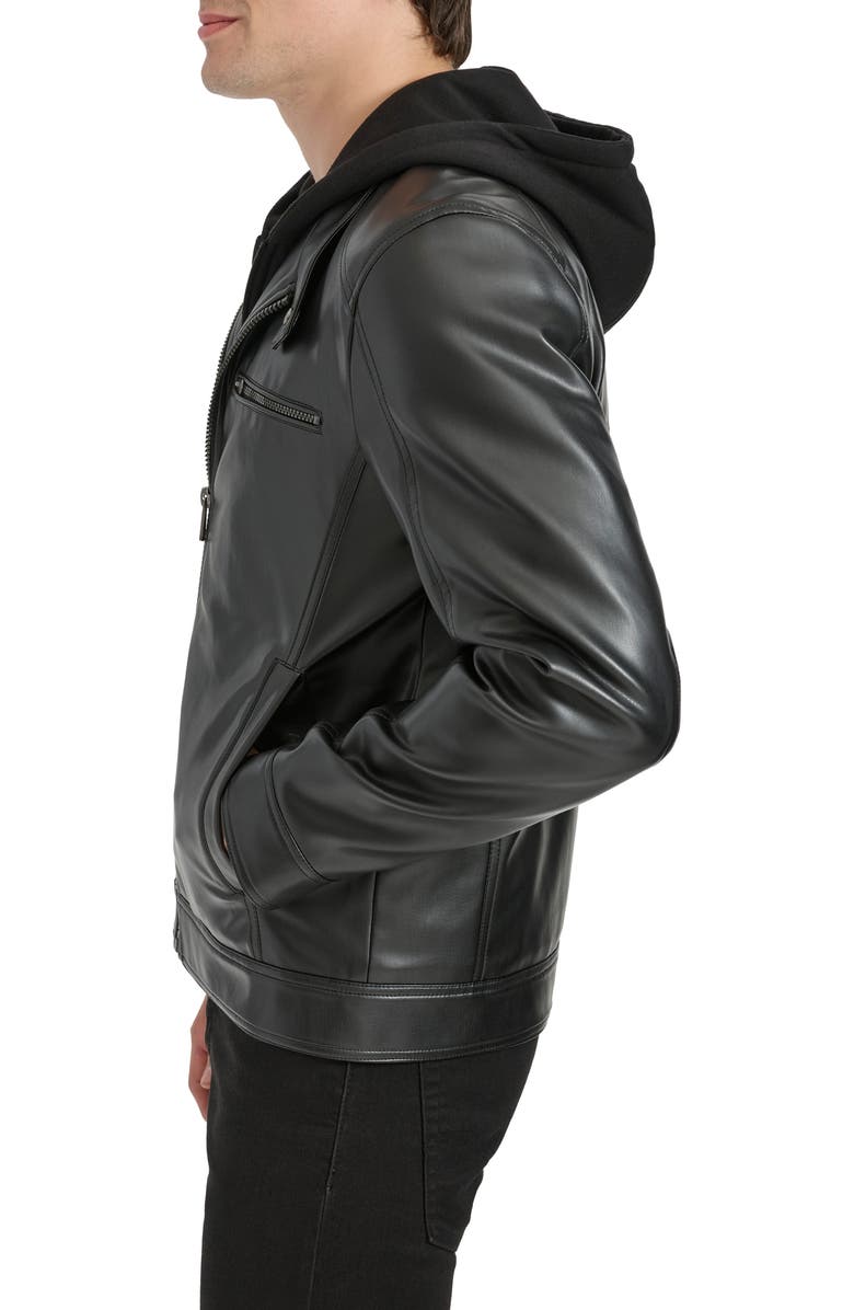 Kenneth Cole New York Hooded Faux Leather Jacket, Alternate, color, Black