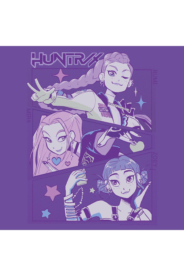 Junior's KPop Demon Hunters Huntrix Group Panels  Graphic T-Shirt, Alternate, color, Purple