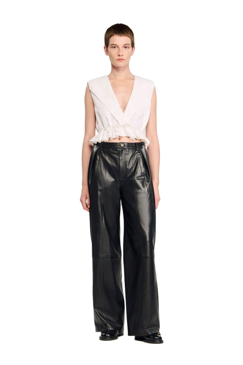 Ruffled V-neck crop top, Main, color, Ecru