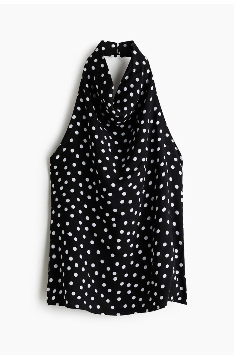 H&M Viscose Halterneck Top, Main, color, Black/Polka Dot