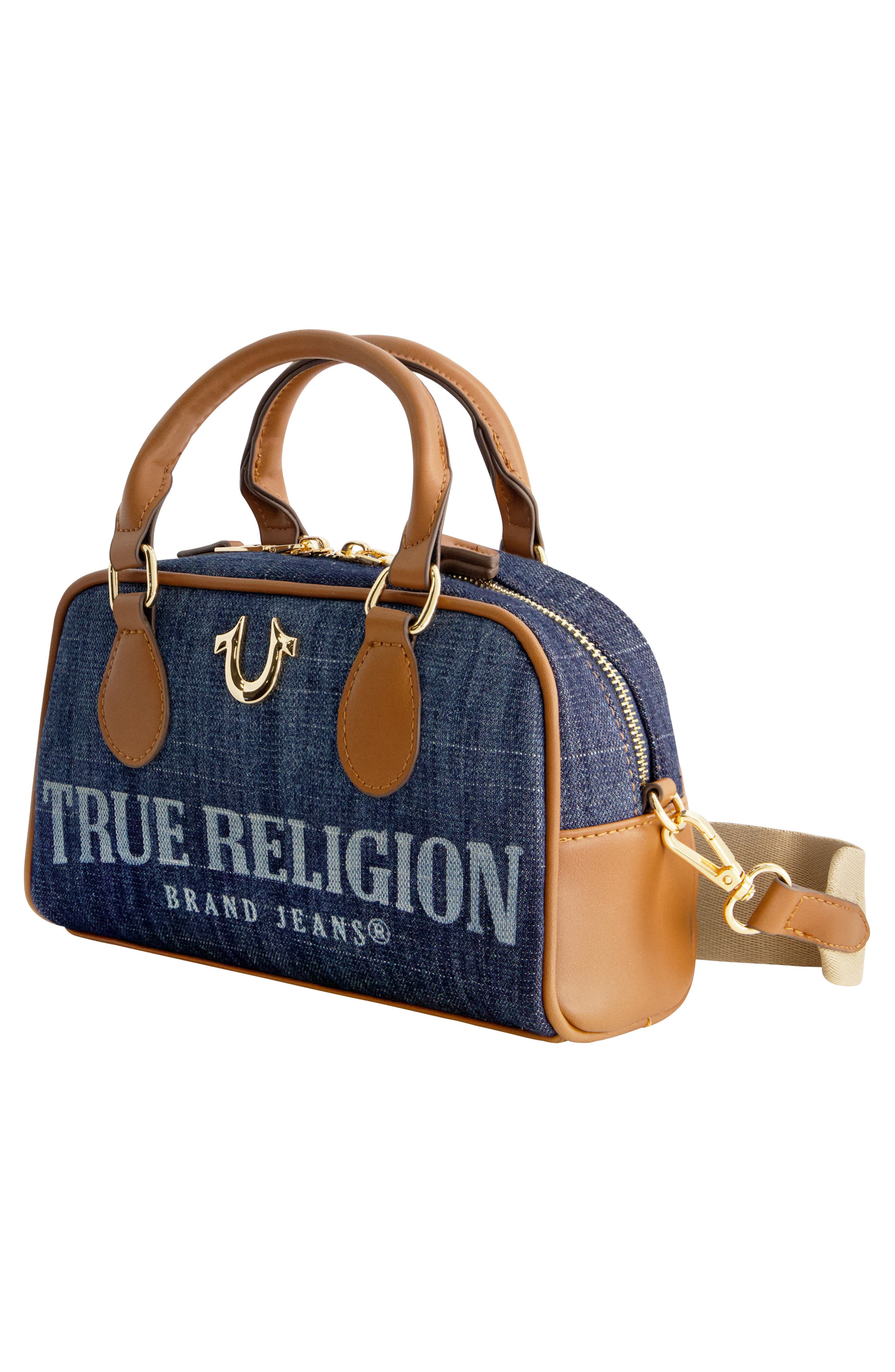 Denim Logo Mini Satchel Crossbody Bag, Alternate, color, DARK DENIM