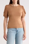 Renee C Solid Scrunched Sleeve Top