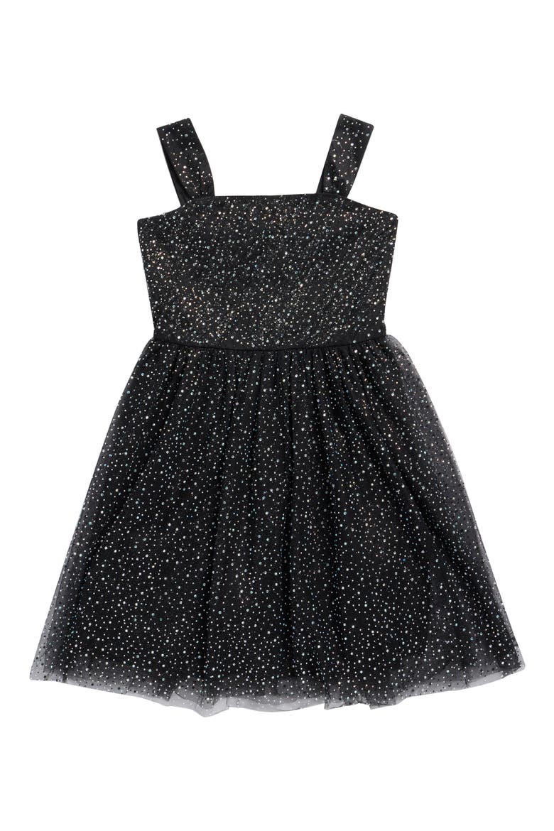 Kids' Allover Glitter Party Dress, Main, color, BLACK