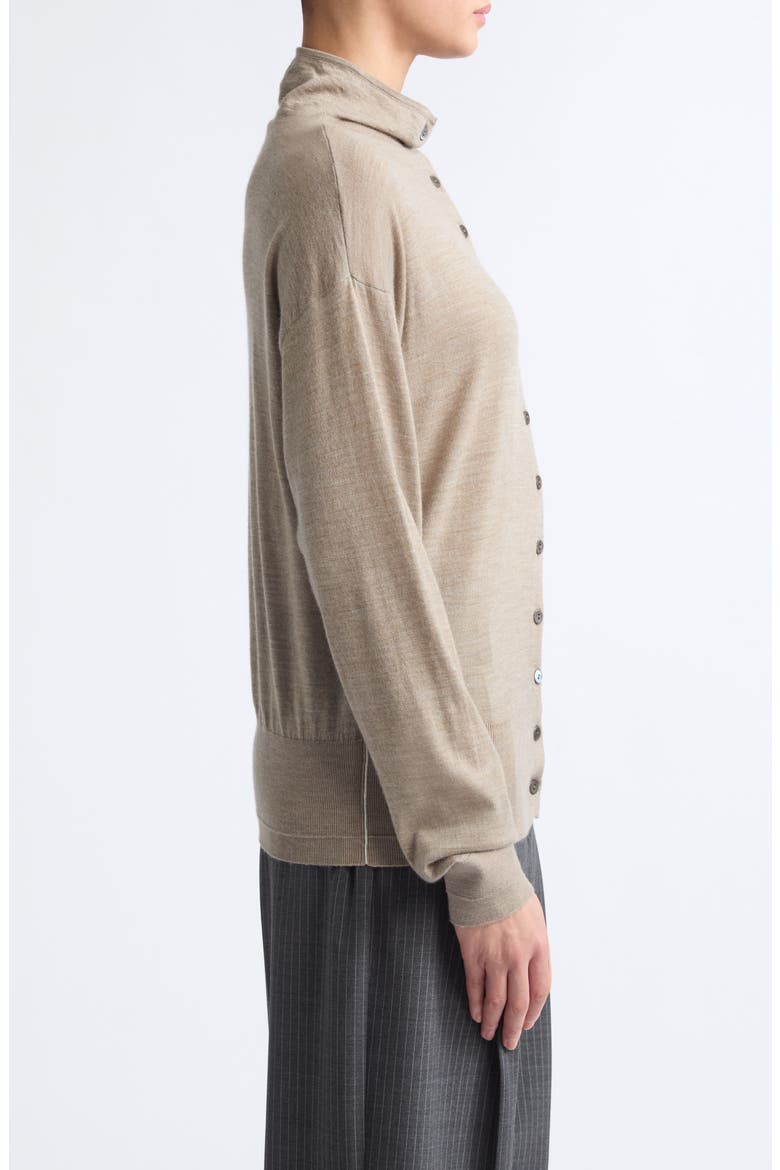 Mock Neck Wool Cardigan, Alternate, color, HEATHER PEBBLE