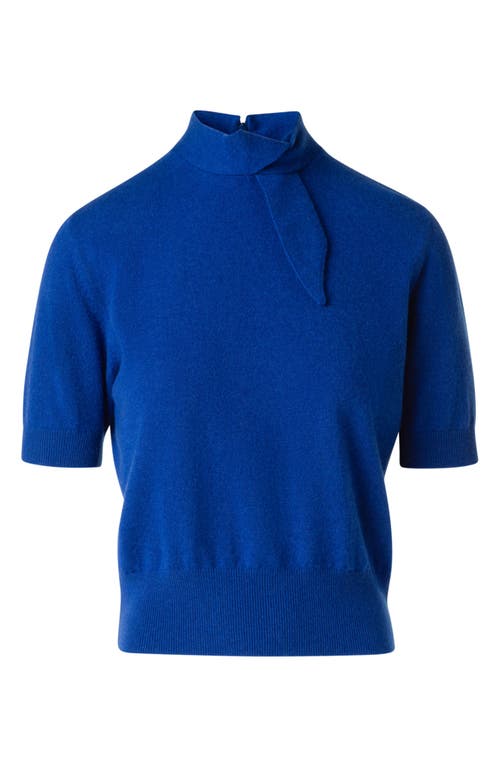 Akris Short Sleeve Cashmere Scarf Neck Sweater In Blue