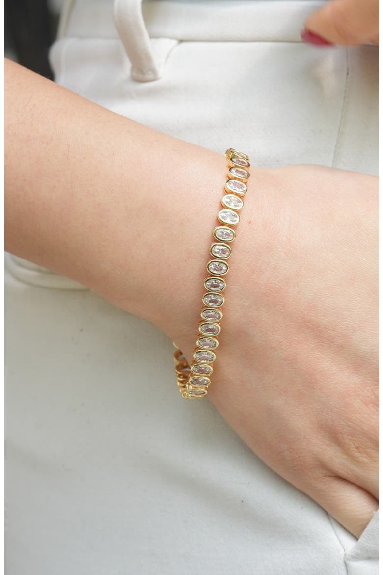 Oval Cubic Zirconia Bezel Tennis Bracelet, Alternate, color, GOLD