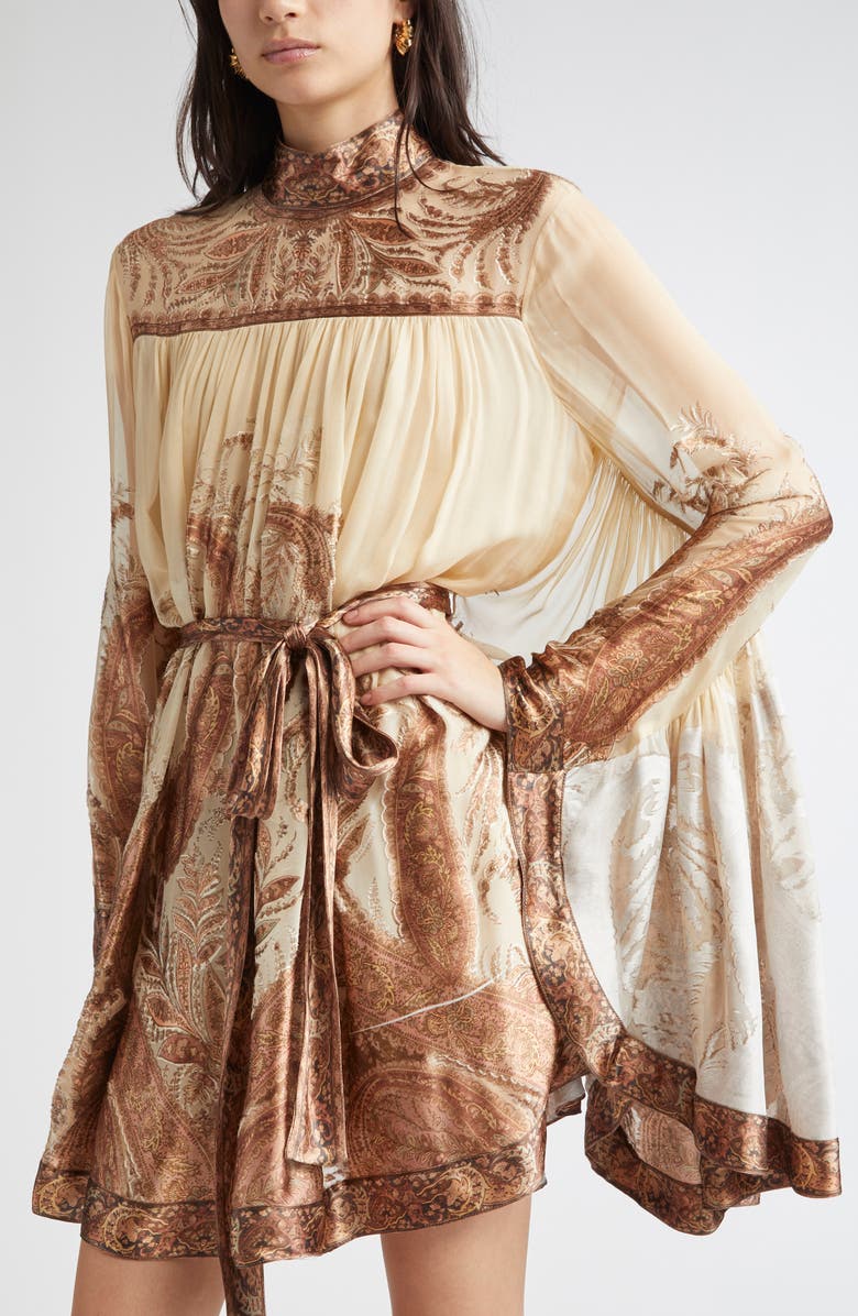 Zimmermann Hypnotic Paisley Print Batwing Sleeve Minidress, Alternate, color, Cream Paisley