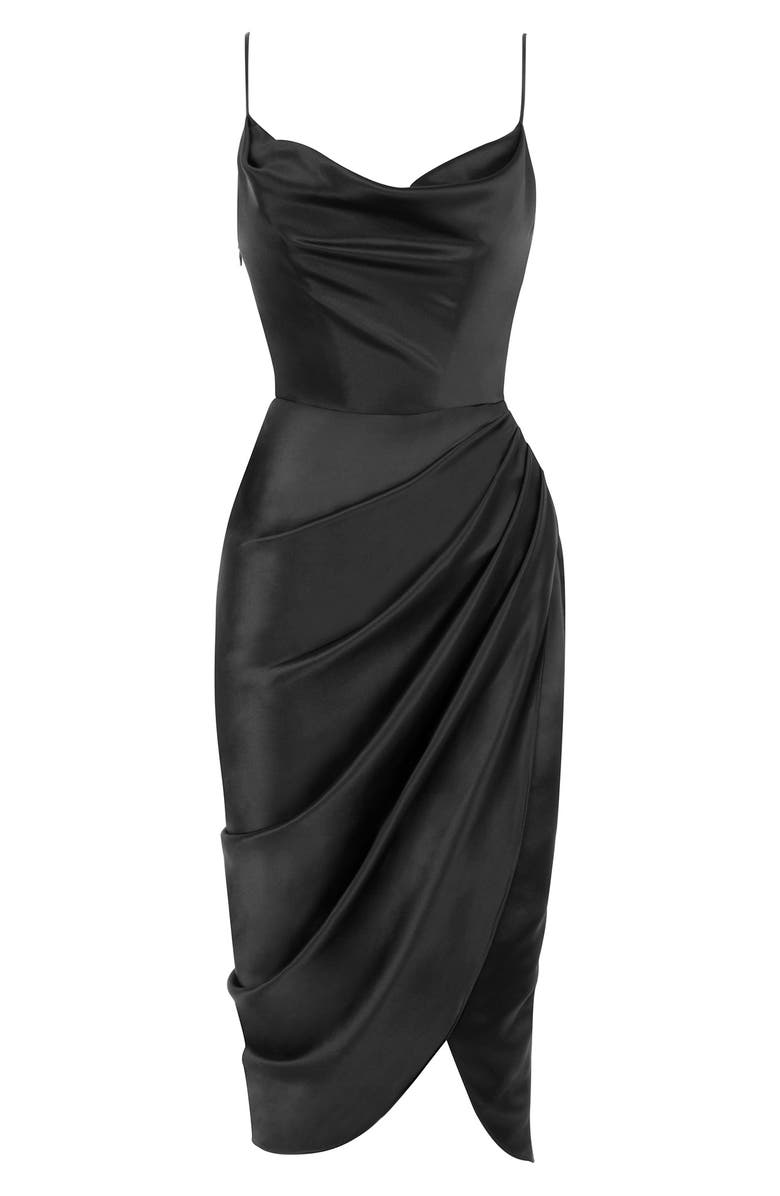 HOUSE OF CB Reva Satin Gathered Corset Dress, Alternate, color, Black