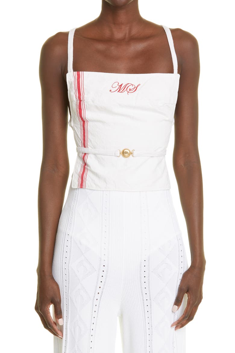 Tea Towels Cotton Apron Top, Main, color, BROKEN WHITE