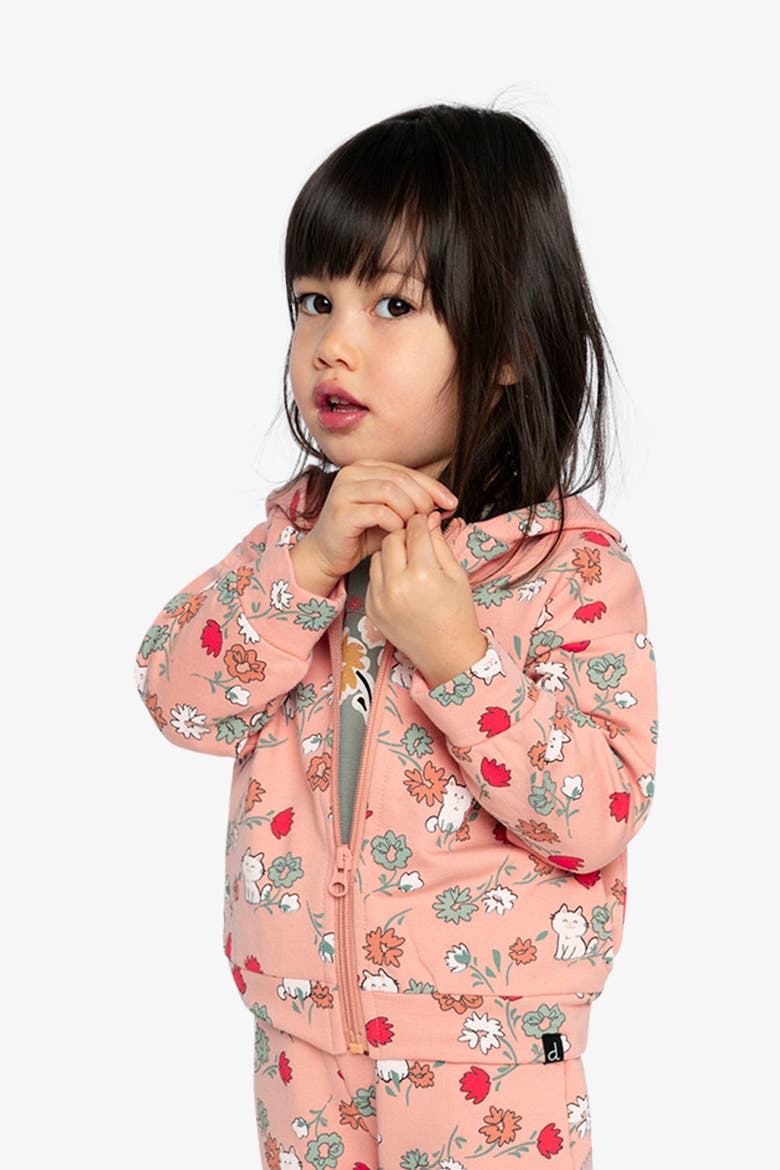 French Terry Cat Hooded Zip Cardigan, Alternate, color, Pink Cat Print