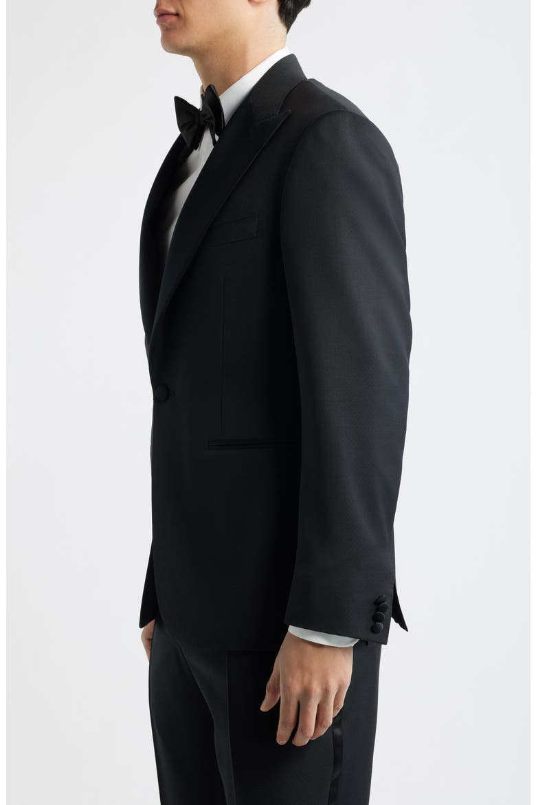 Capri Trim Fit Black Wool Peak Lapel Tuxedo, Alternate, color, BLACK