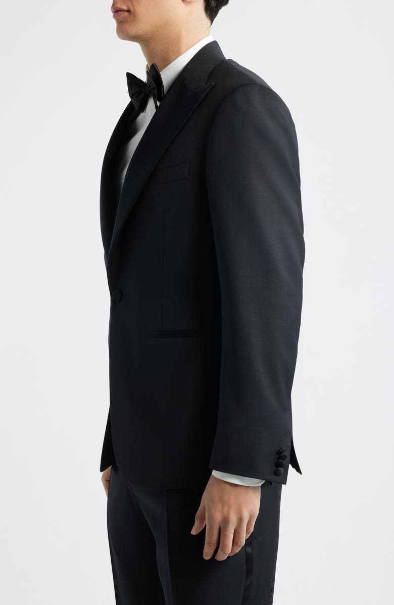 Canali Capri Trim Fit Black Wool Peak Lapel Tuxedo, Alternate, color, Black