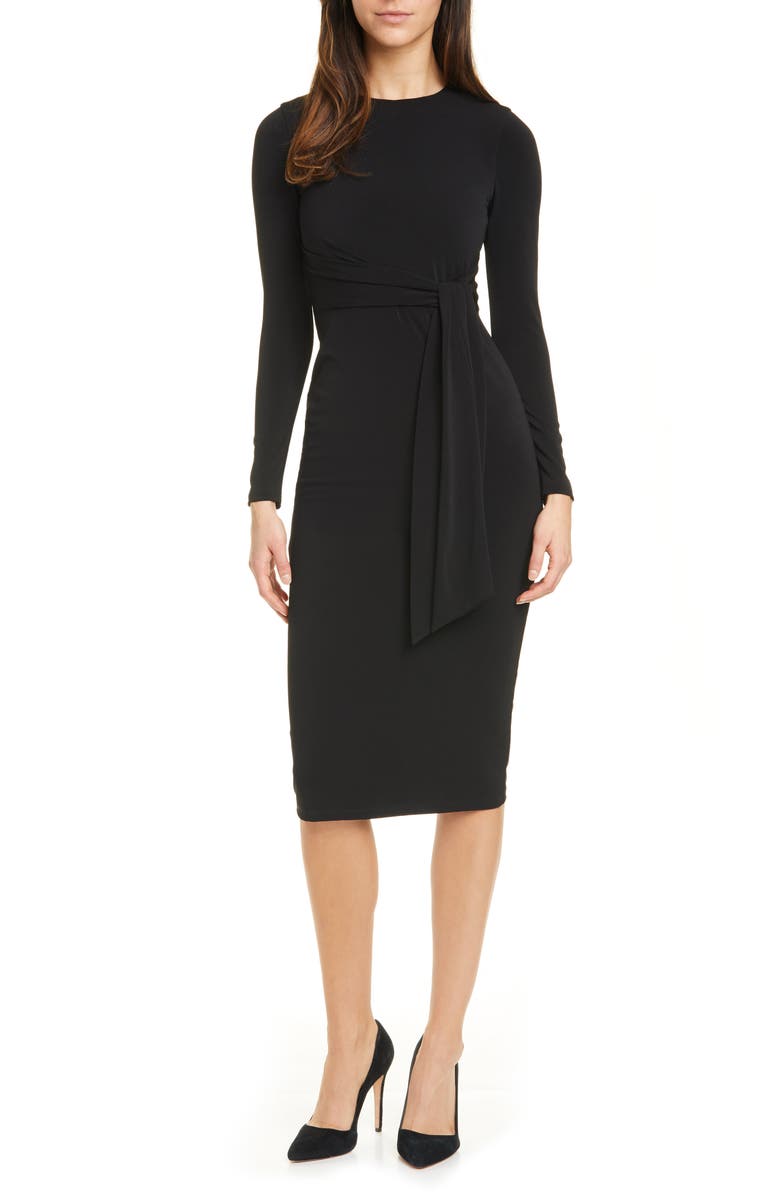 Alice + Olivia Delora Tie Waist Long Sleeve Body-Con Dress, Main, color, 