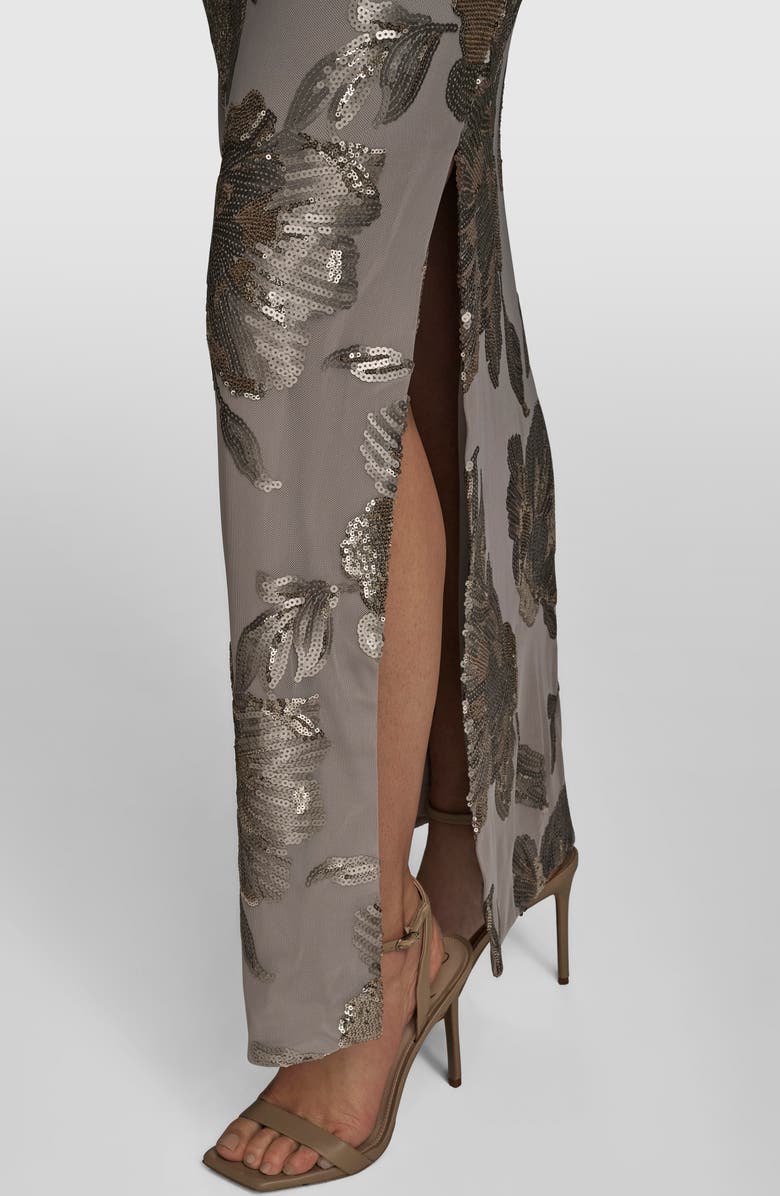 Donna Karan New York Sequin Floral Sleeveless Gown, Alternate, color, Dark Clay