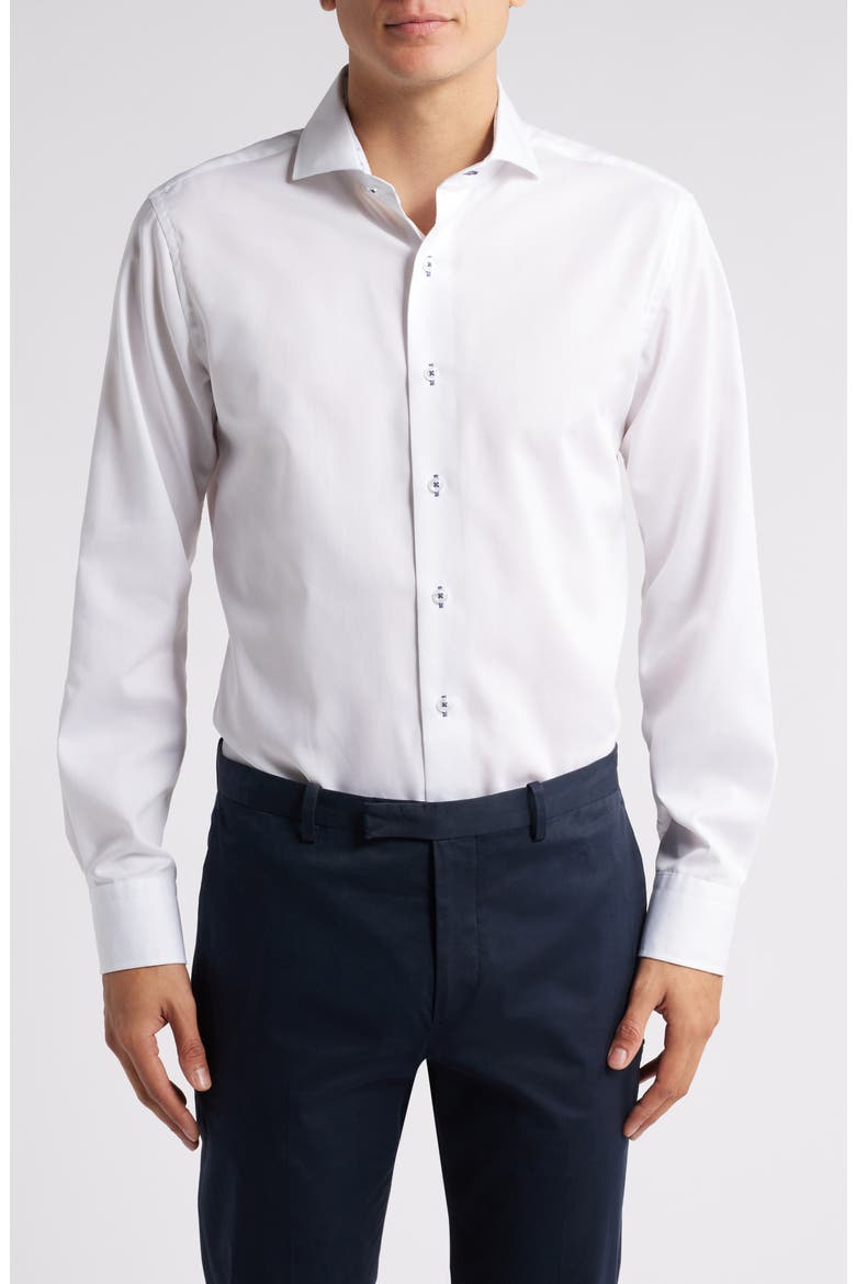 Trim Fit Check Diamond Textured Cotton Dress Shirt, Main, color, WHITE