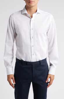 Trim Fit Check Diamond Textured Cotton Dress Shirt