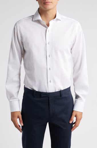 Trim Fit Check Diamond Textured Cotton Dress Shirt