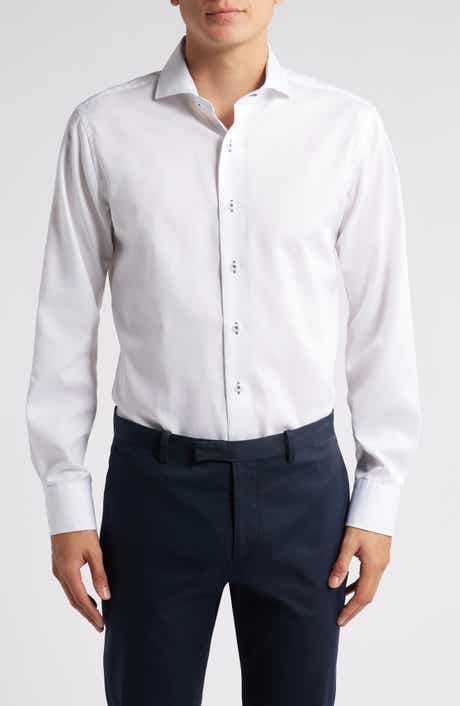Trim Fit Check Diamond Textured Cotton Dress Shirt
