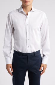 Lorenzo Uomo Trim Fit Check Diamond Textured Cotton Dress Shirt