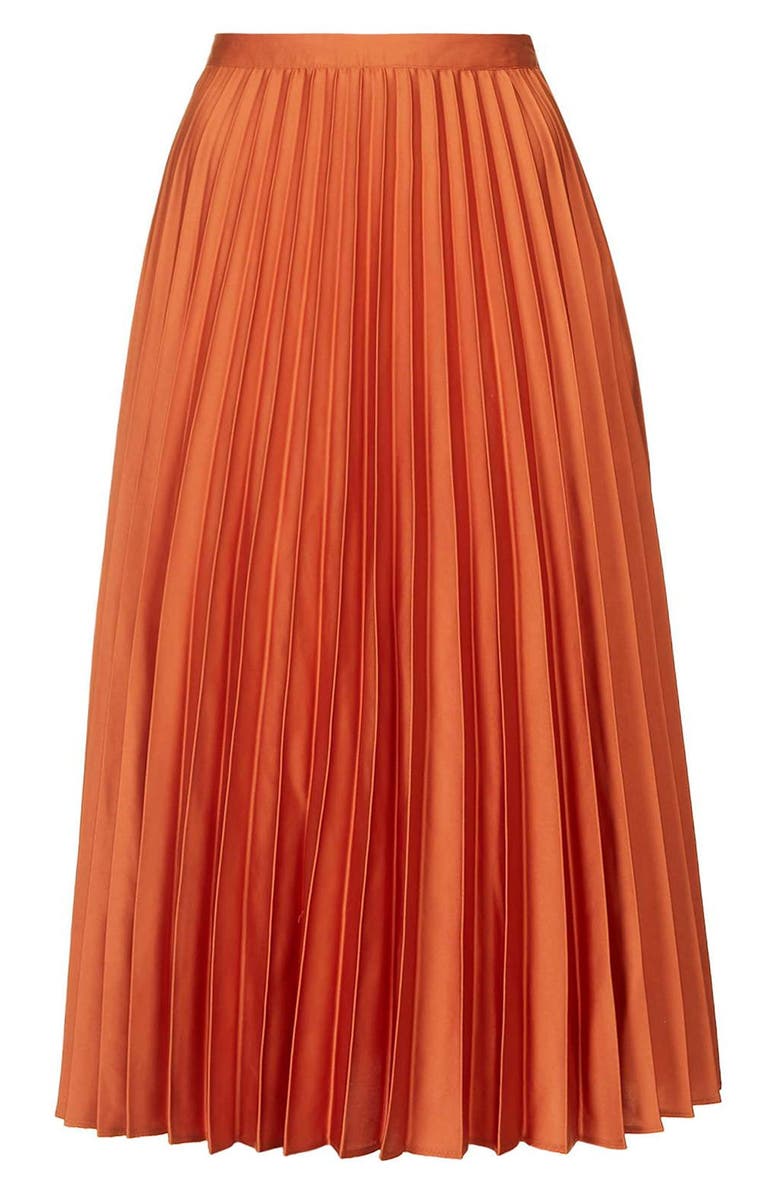 Topshop Pleated Satin Midi Skirt, Alternate, color, 