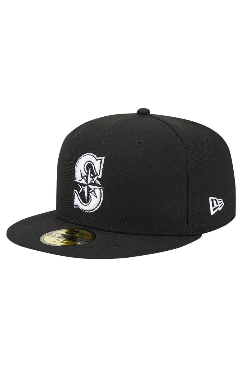 New Era Men's New Era Black Seattle Mariners Logo 59FIFTY Fitted Hat, Alternate, color, Black