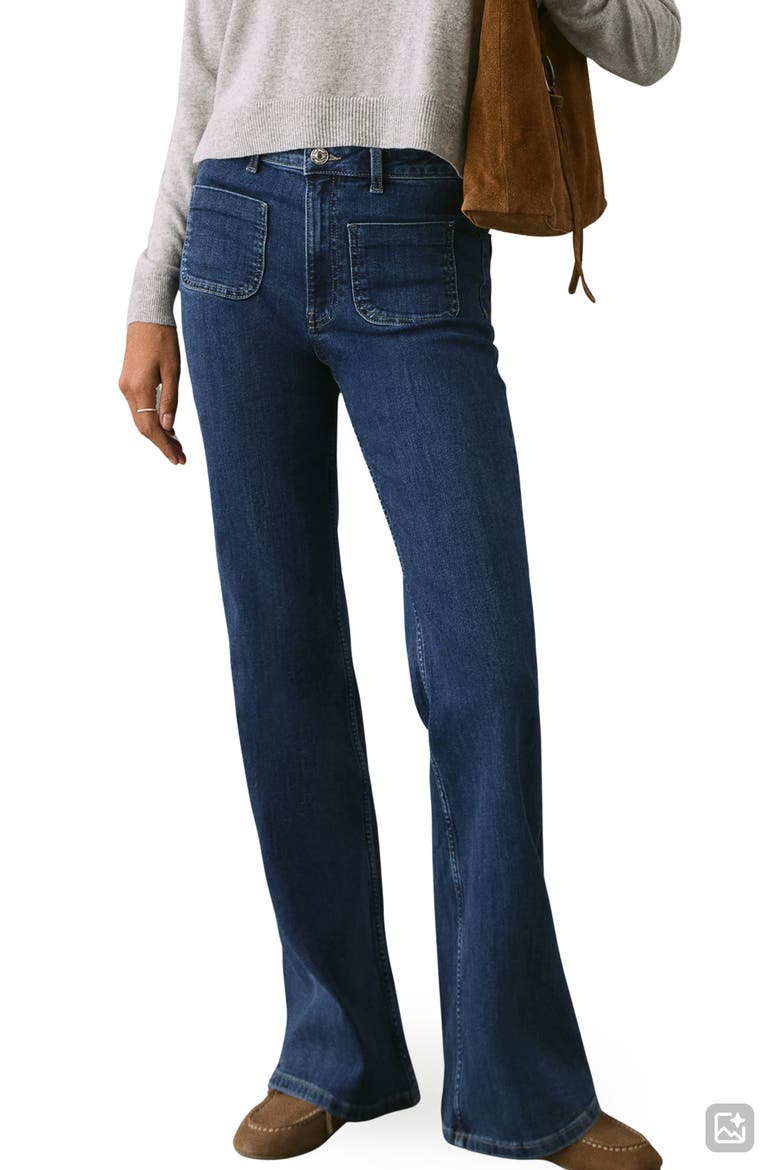 Patch Pocket Flare Jeans, Main, color, DARK BLUE