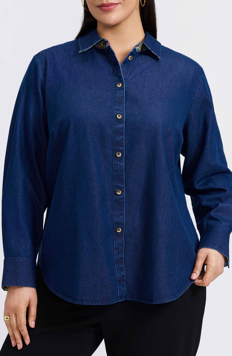 Foxcroft Margie Denim Button-Up Shirt, Main, color, Dark Wash