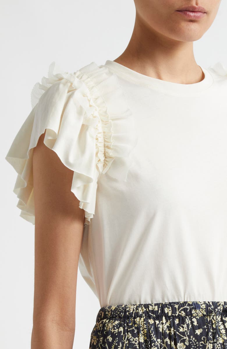 Ulla Johnson Leia Ruffle Sleeve Organic Cotton Top, Alternate, color, Cowrie