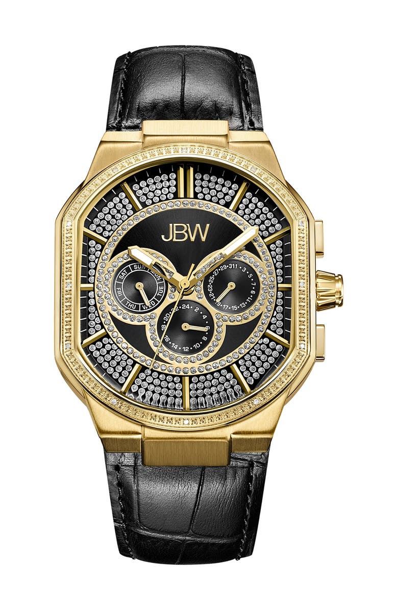 JBW Men's Orion Diamond Croc Embossed Leather Watch, 43mm - 0.12 ctw, Main, color,
