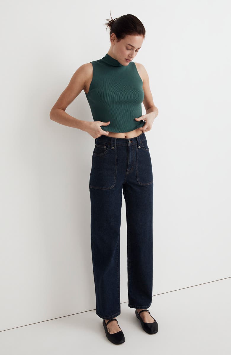 Madewell Mock Neck Wide Rib Sweater, Alternate, color, Spruce