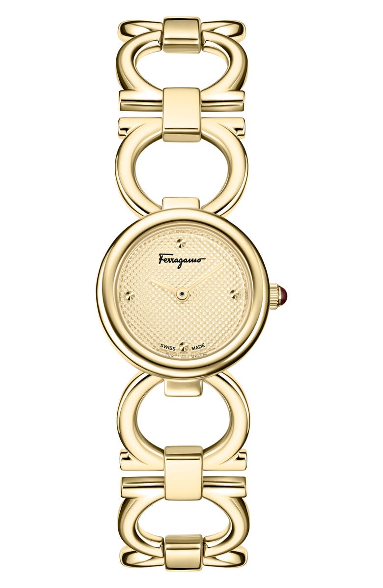 FERRAGAMO Double Gancini Bracelet Watch, Main, color, Gold
