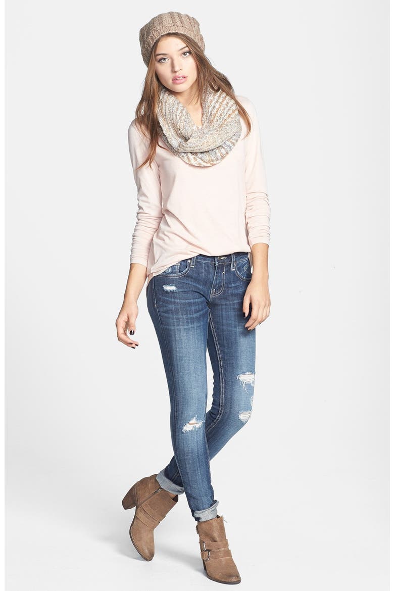 Destroyed Skinny Jeans, Alternate, color, MEDIUM WASH
