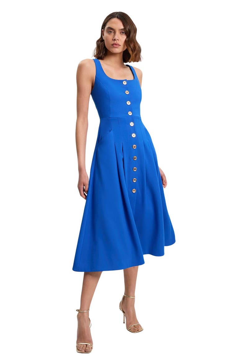 Square Neck Button-Front Midi Dress, Main, color, Cobalt