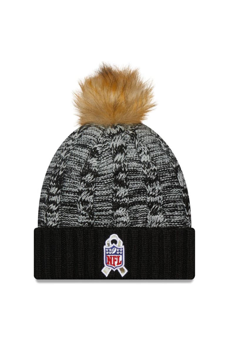New Era Women's New Era Black/Gray Las Vegas Raiders 2022 Salute To Service Pom Knit Hat, Alternate, color, 